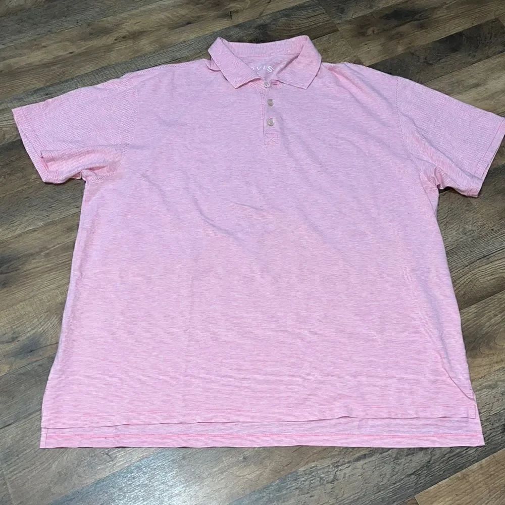 Orvis short sleeve pink and white polo shirt size XL